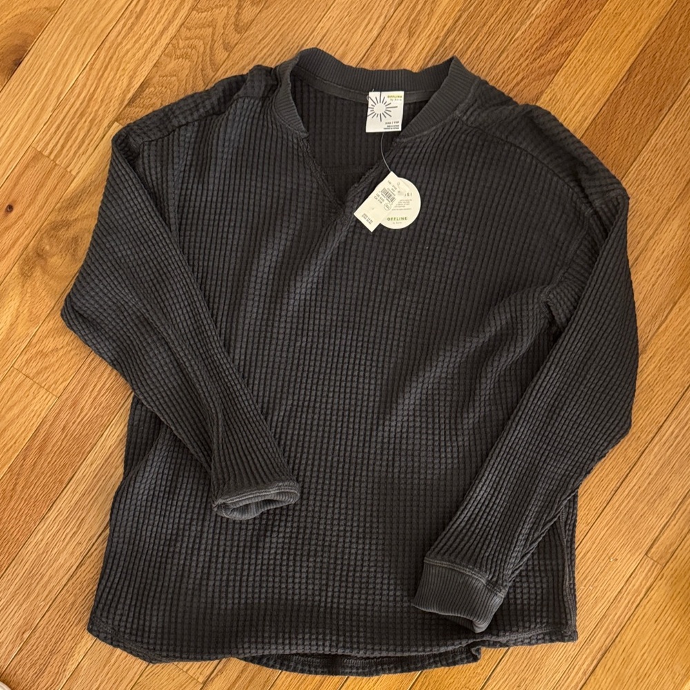 aerie Women's Long Sleeve Waffle Knit Top - Charcoal